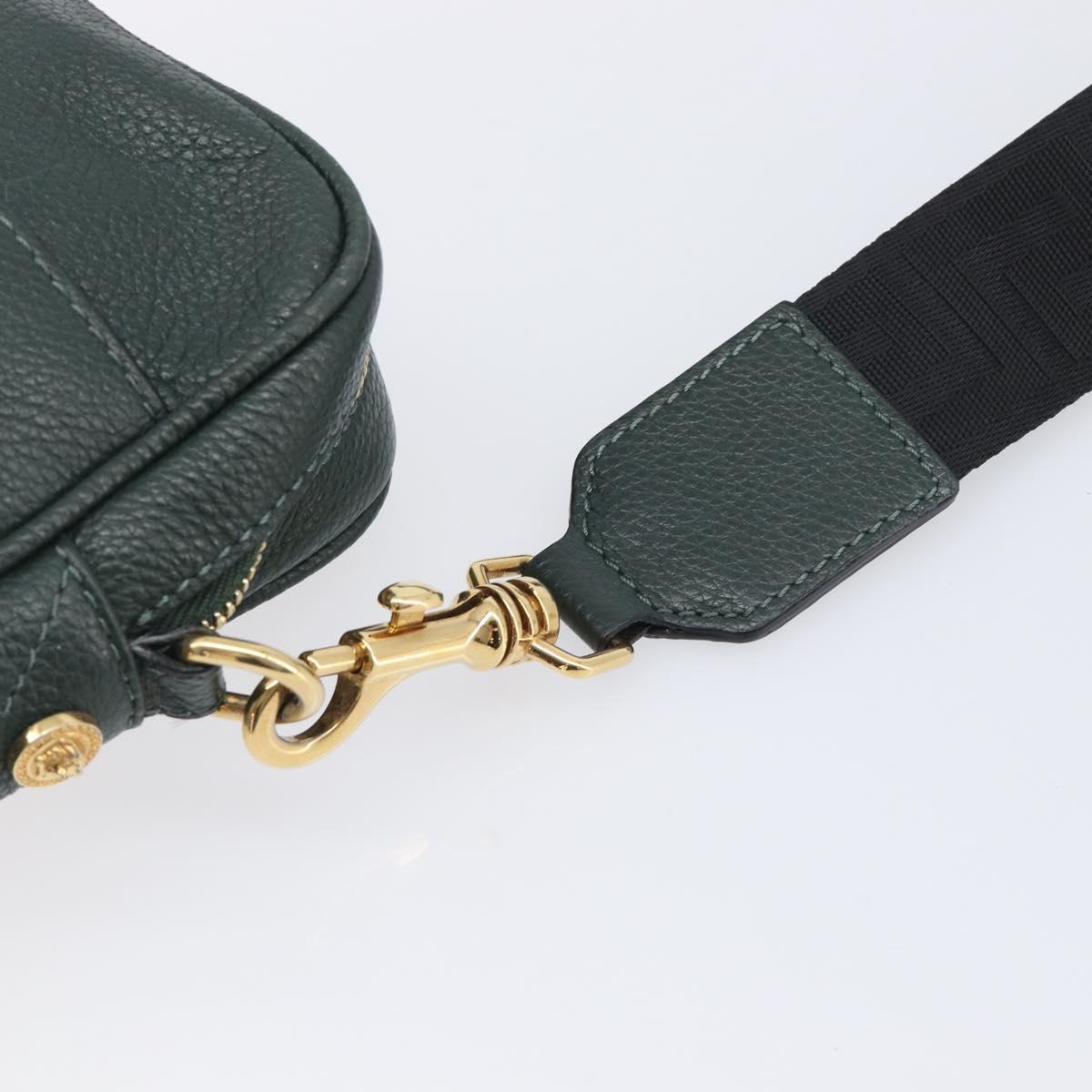 VERSACE Shoulder Bag Leather Khaki Gold Tone Auth BA16614A