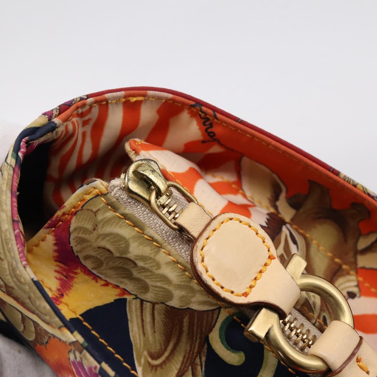 Salvatore Ferragamo Tote Bag Nylon Orange Gold Tone Auth BA16617
