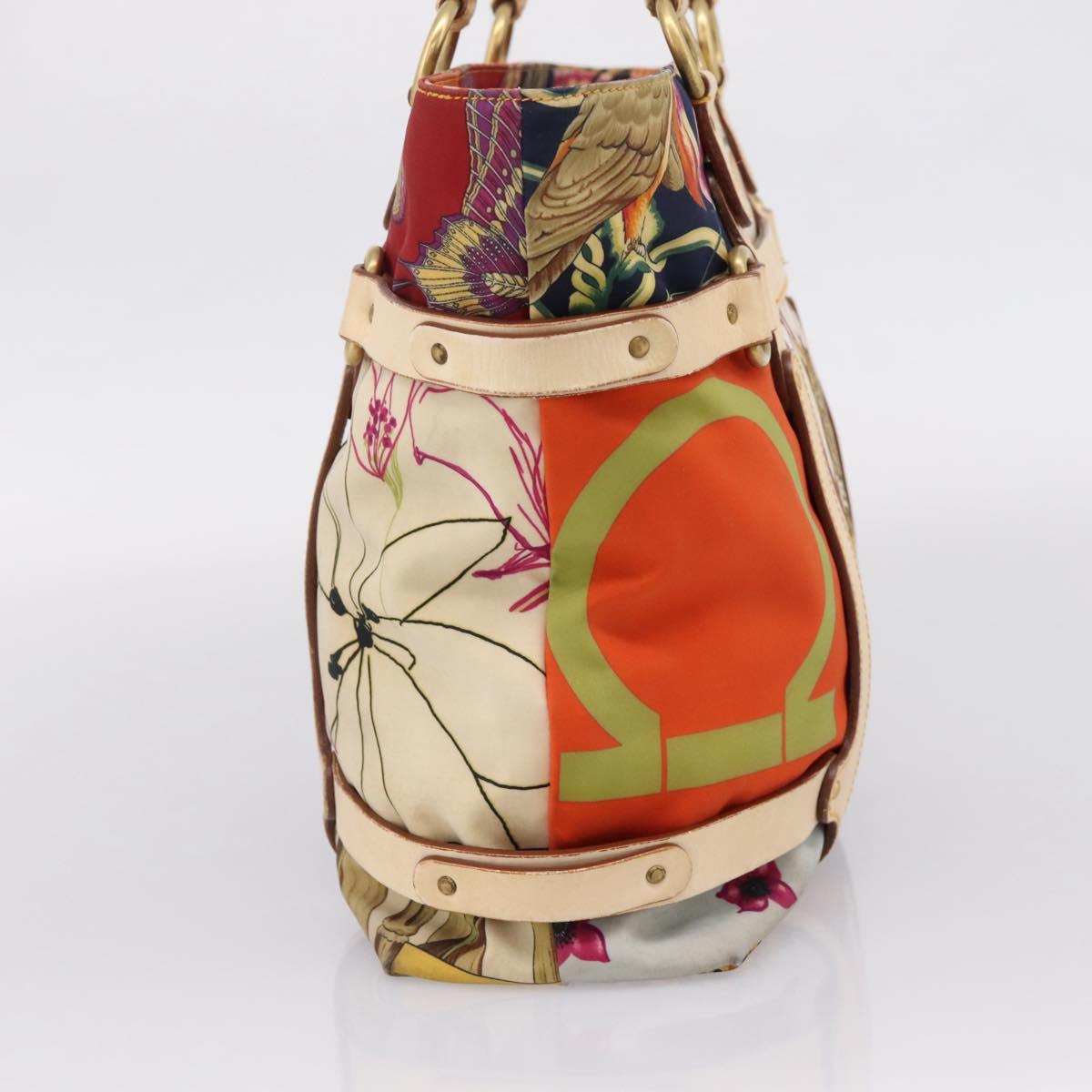 Salvatore Ferragamo Tote Bag Nylon Orange Gold Tone Auth BA16617