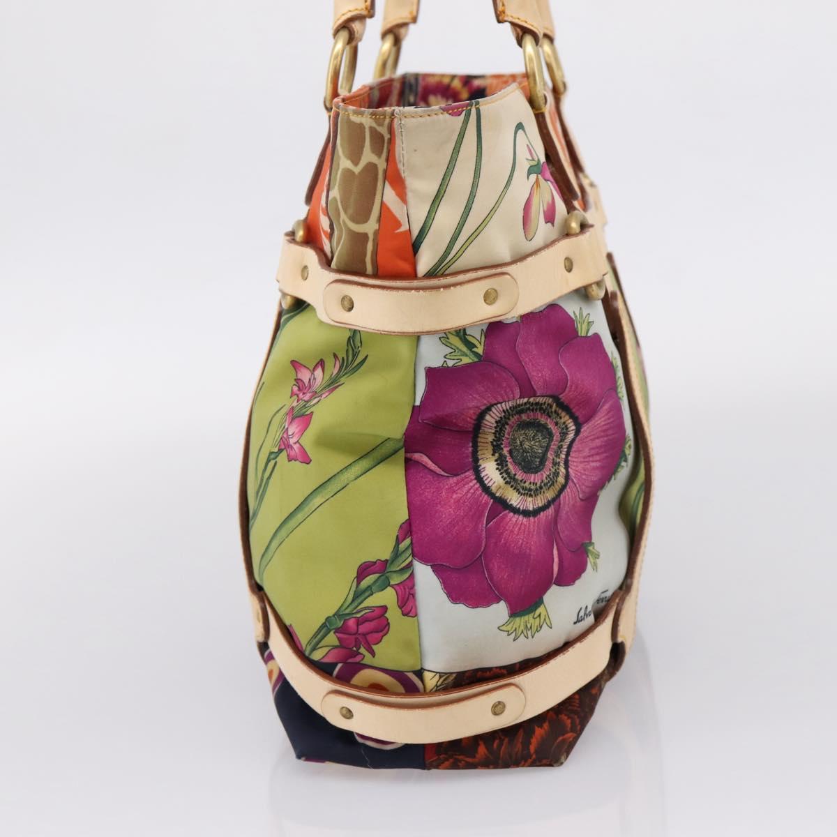 Salvatore Ferragamo Tote Bag Nylon Orange Gold Tone Auth BA16617