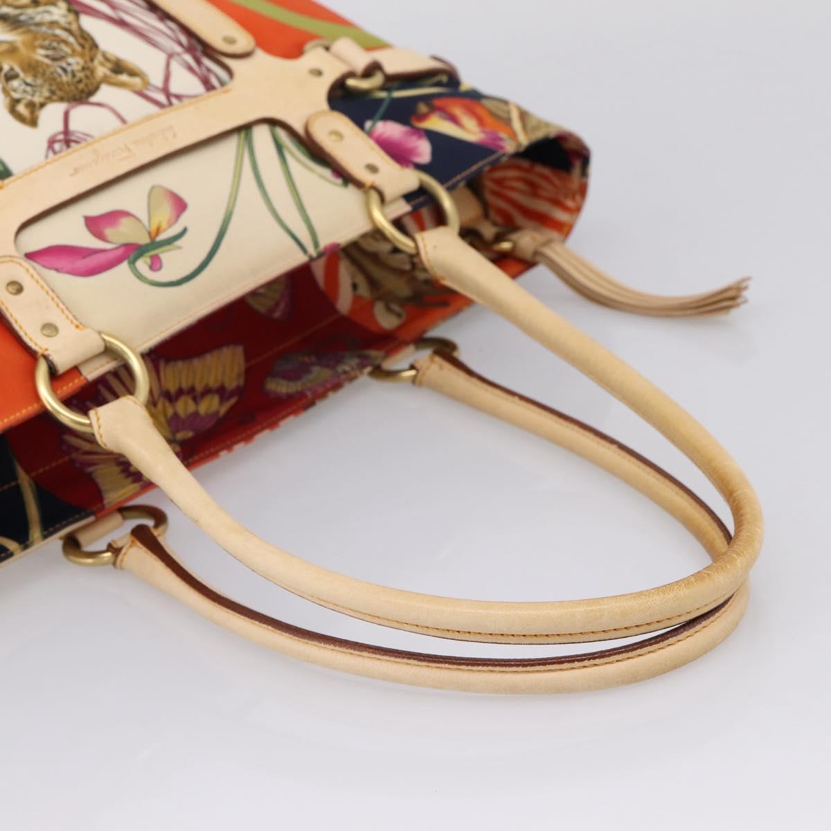 Salvatore Ferragamo Tote Bag Nylon Orange Gold Tone Auth BA16617