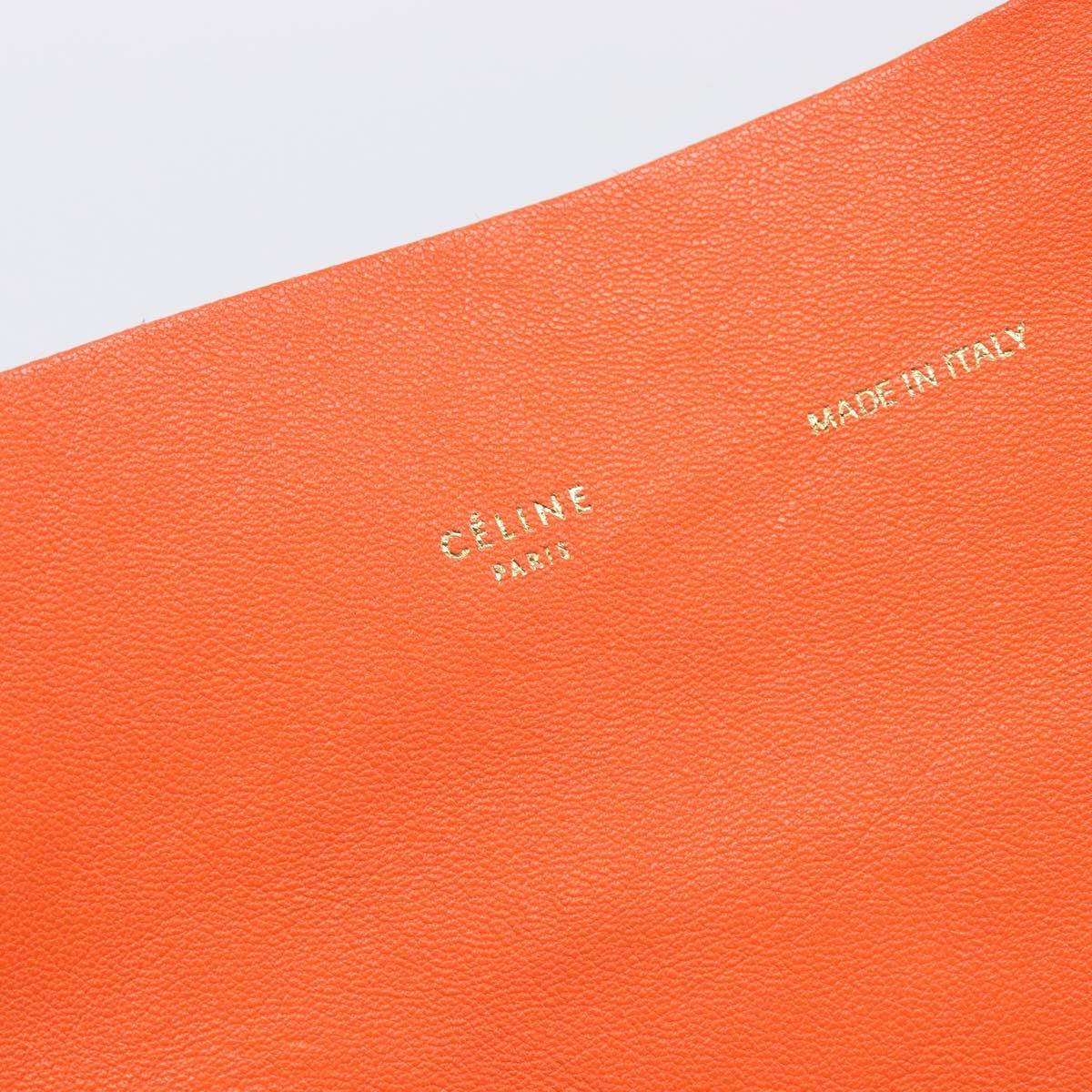 CELINE Horizontal Cabas Tote Bag Leather Orange Gold Tone Auth BA16620A