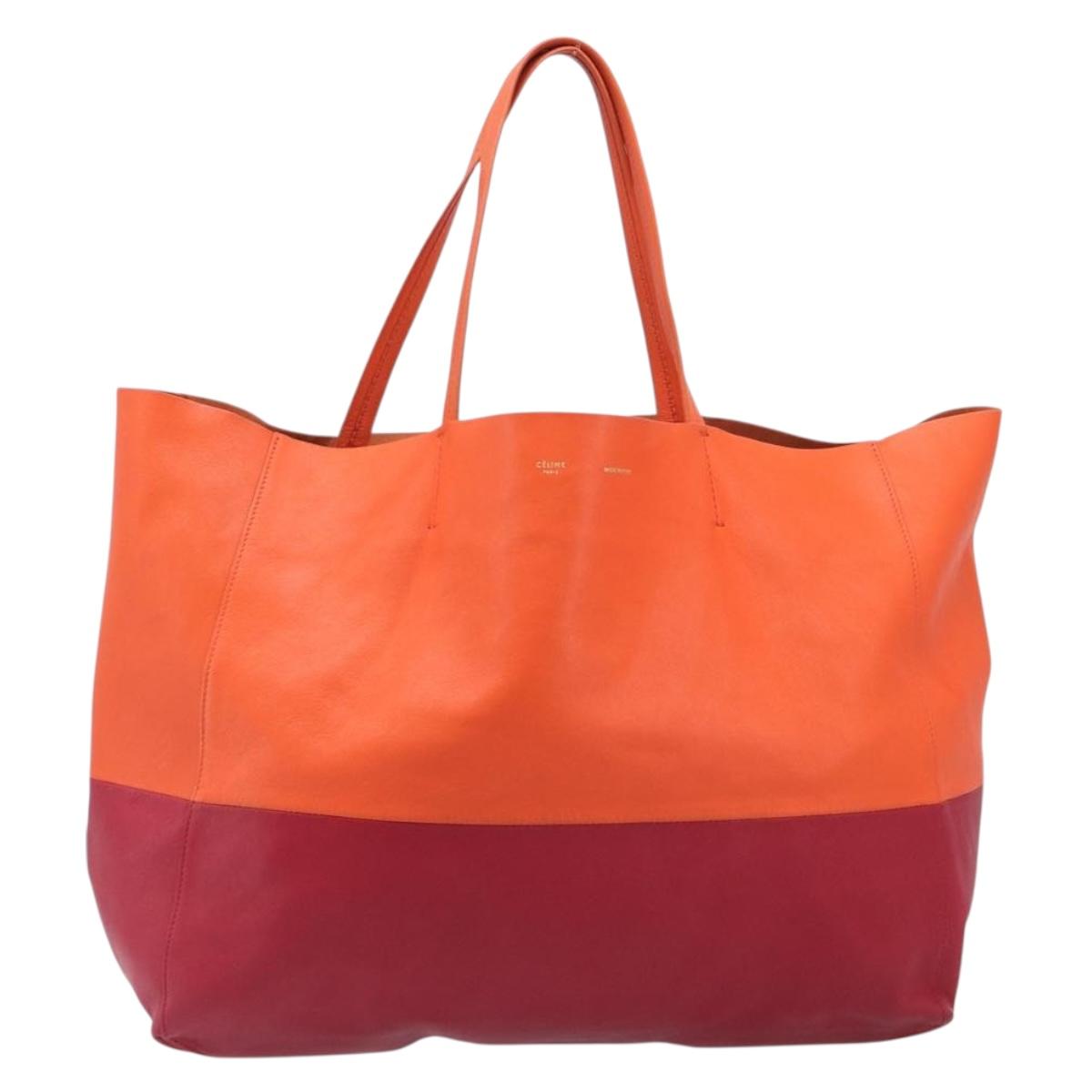 CELINE Horizontal Cabas Tote Bag Leather Orange Gold Tone Auth BA16620A