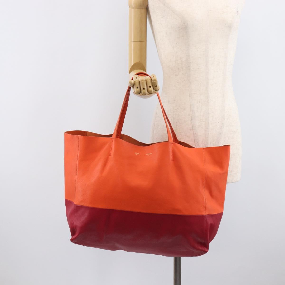 CELINE Horizontal Cabas Tote Bag Leather Orange Gold Tone Auth BA16620A