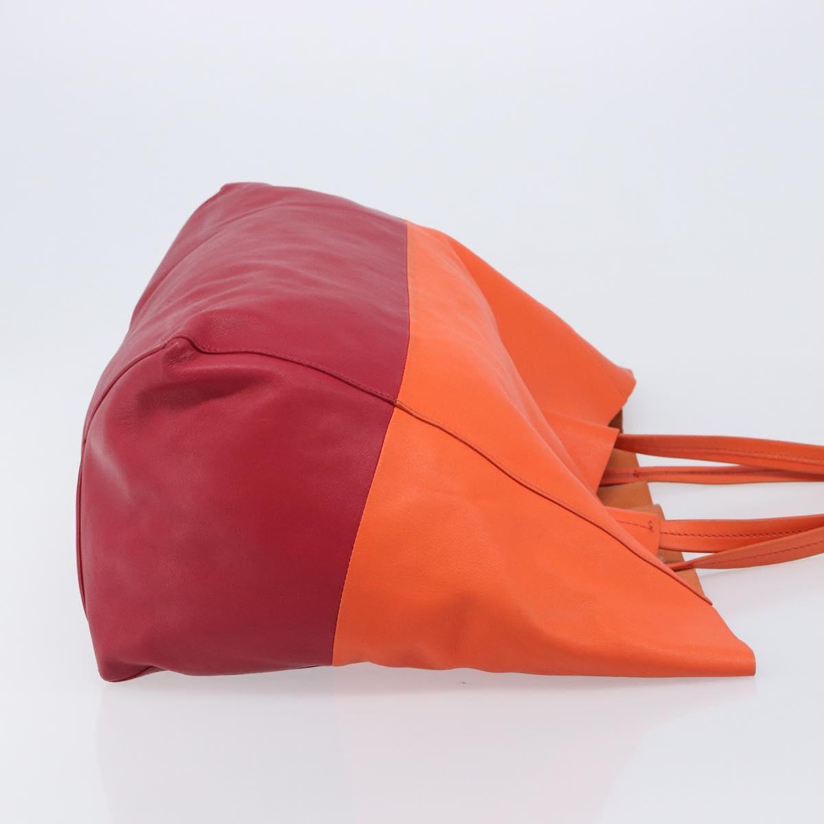 CELINE Horizontal Cabas Tote Bag Leather Orange Gold Tone Auth BA16620A