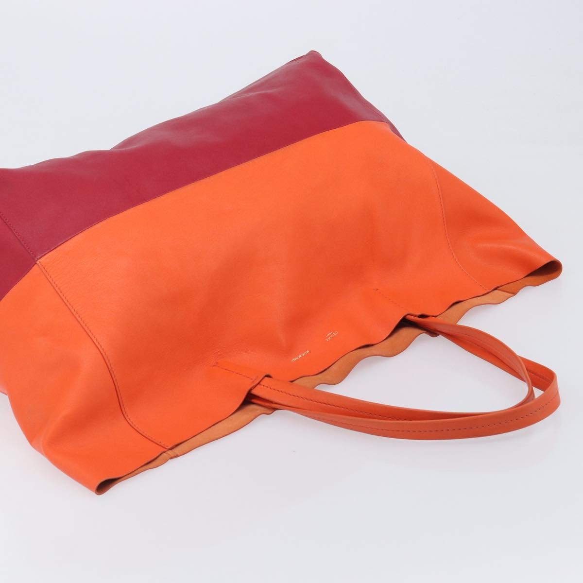 CELINE Horizontal Cabas Tote Bag Leather Orange Gold Tone Auth BA16620A