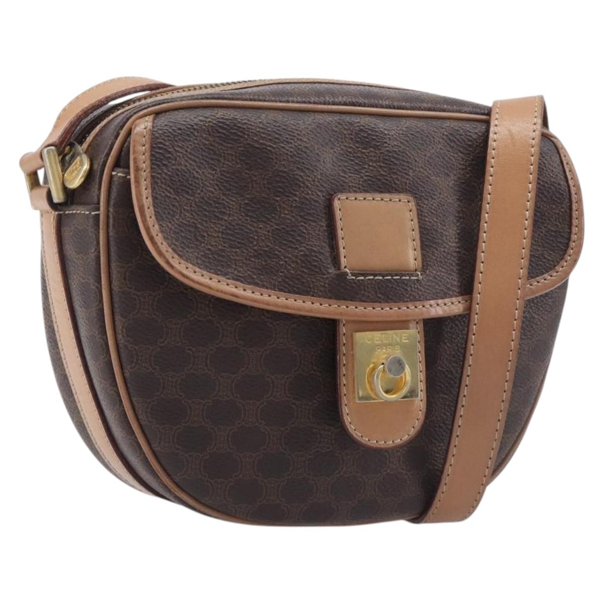 CELINE Macadam Shoulder Bag PVC Brown Gold Tone Auth BA16621