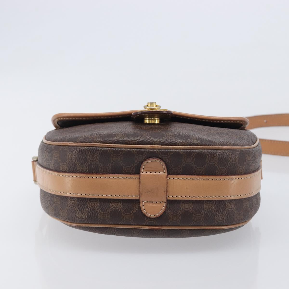 CELINE Macadam Shoulder Bag PVC Brown Gold Tone Auth BA16621