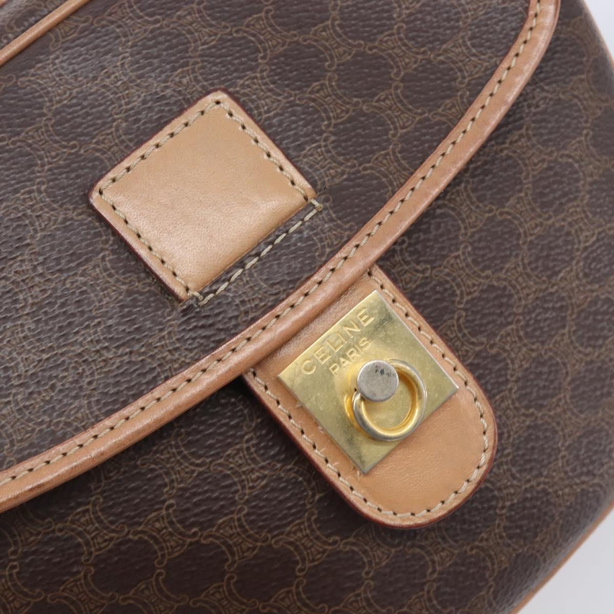 CELINE Macadam Shoulder Bag PVC Brown Gold Tone Auth BA16621