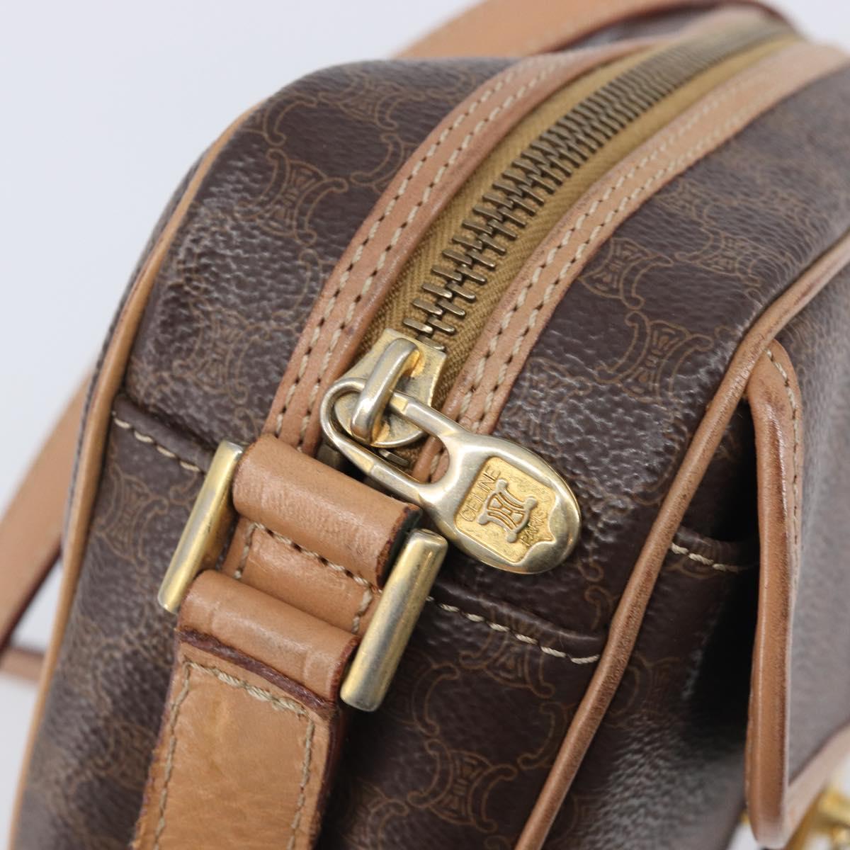 CELINE Macadam Shoulder Bag PVC Brown Gold Tone Auth BA16621