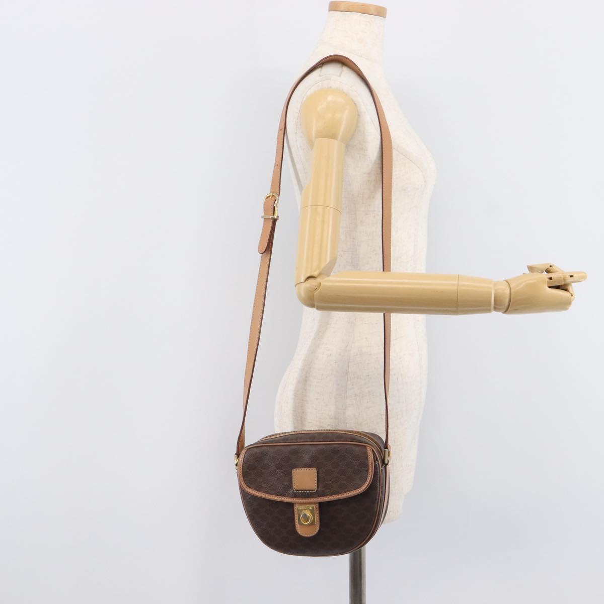 CELINE Macadam Shoulder Bag PVC Brown Gold Tone Auth BA16621