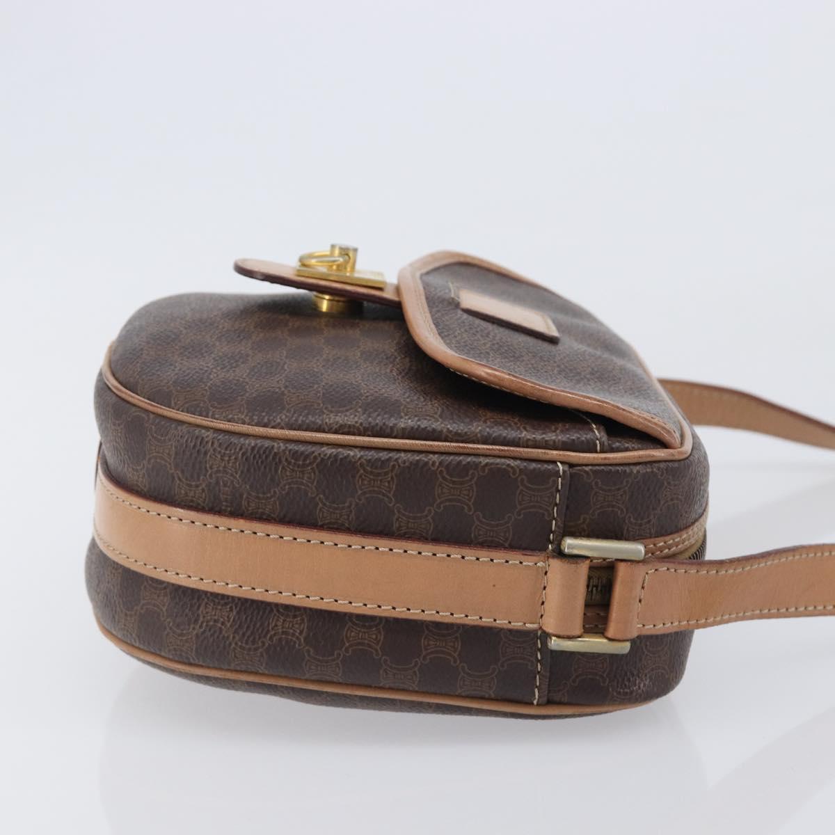 CELINE Macadam Shoulder Bag PVC Brown Gold Tone Auth BA16621