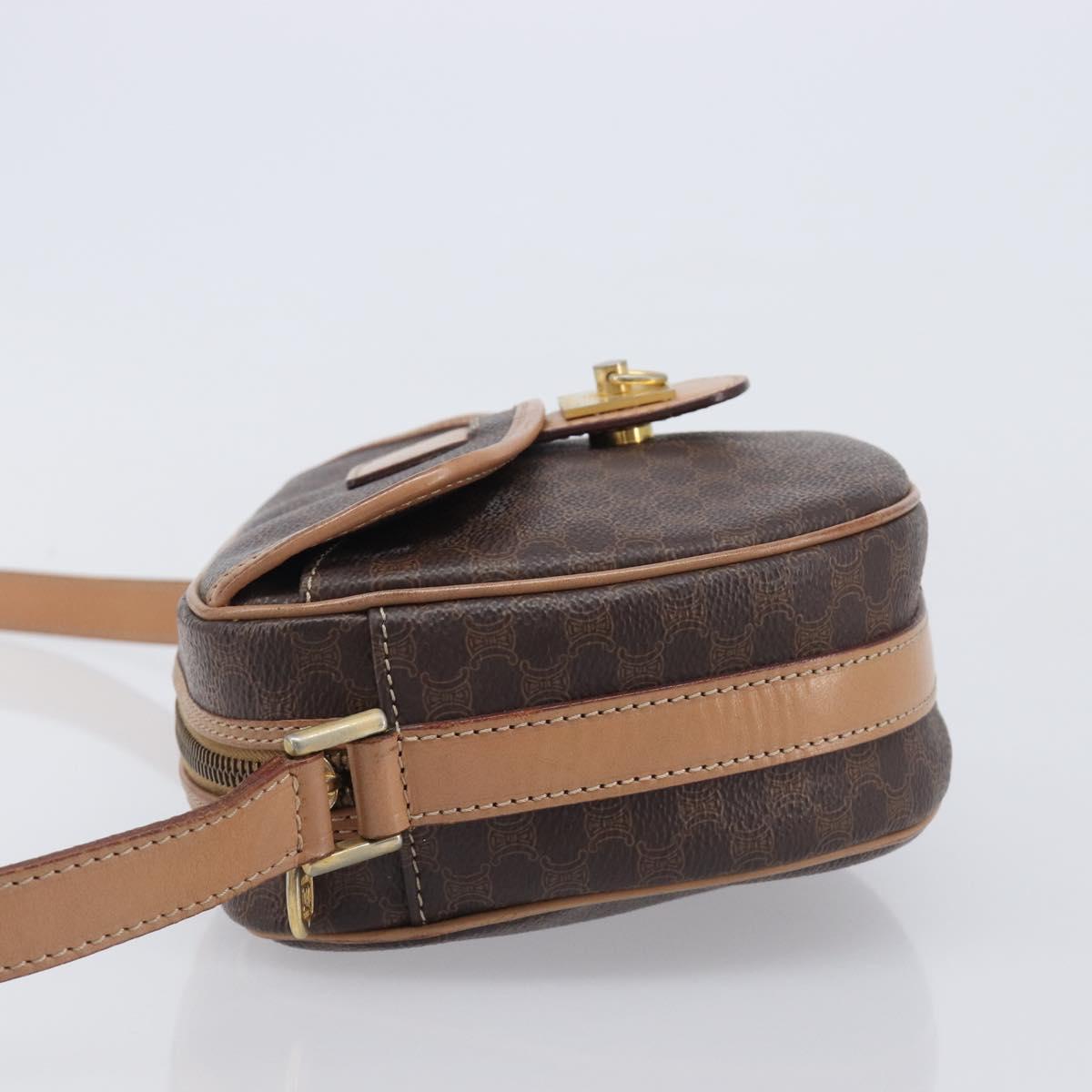 CELINE Macadam Shoulder Bag PVC Brown Gold Tone Auth BA16621