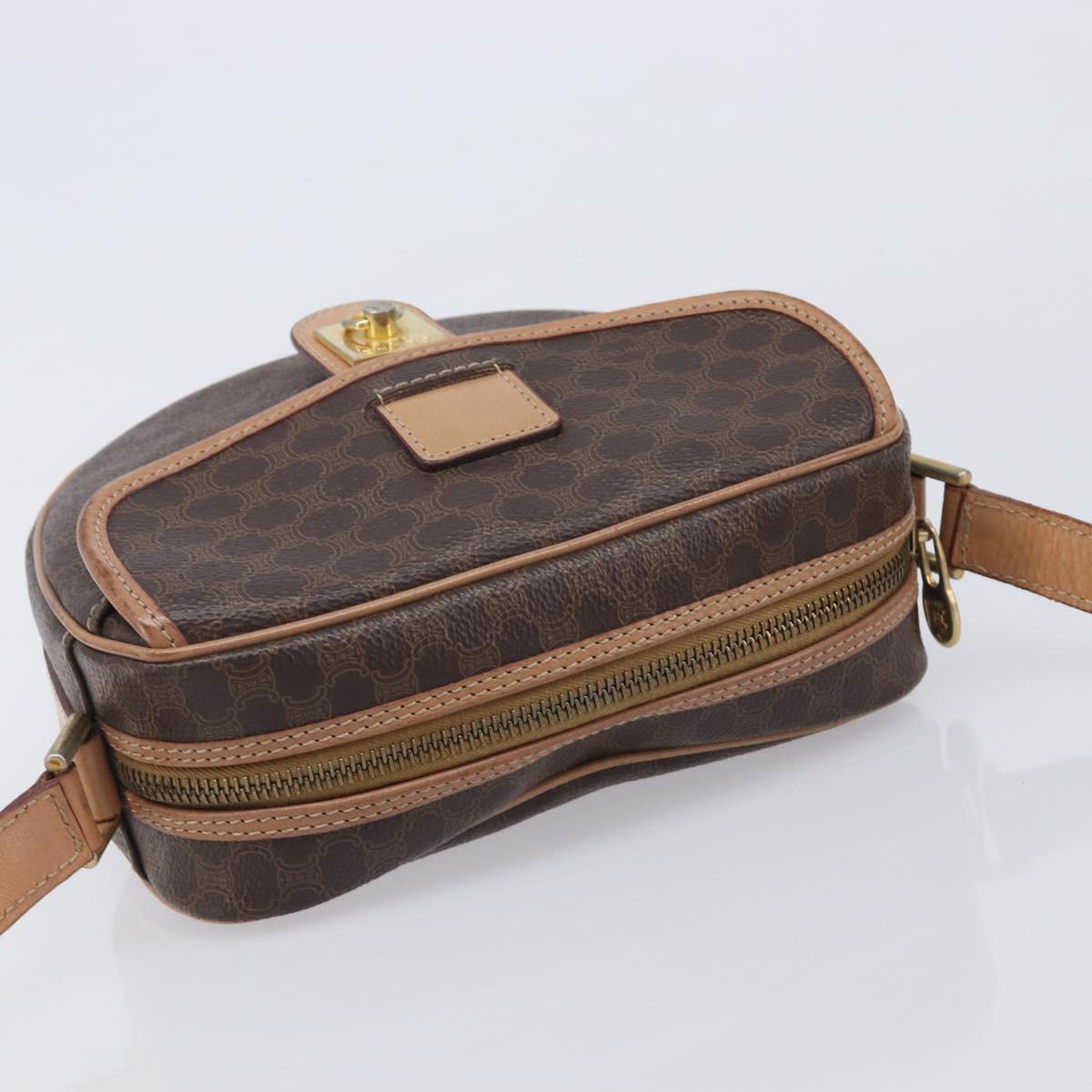 CELINE Macadam Shoulder Bag PVC Brown Gold Tone Auth BA16621