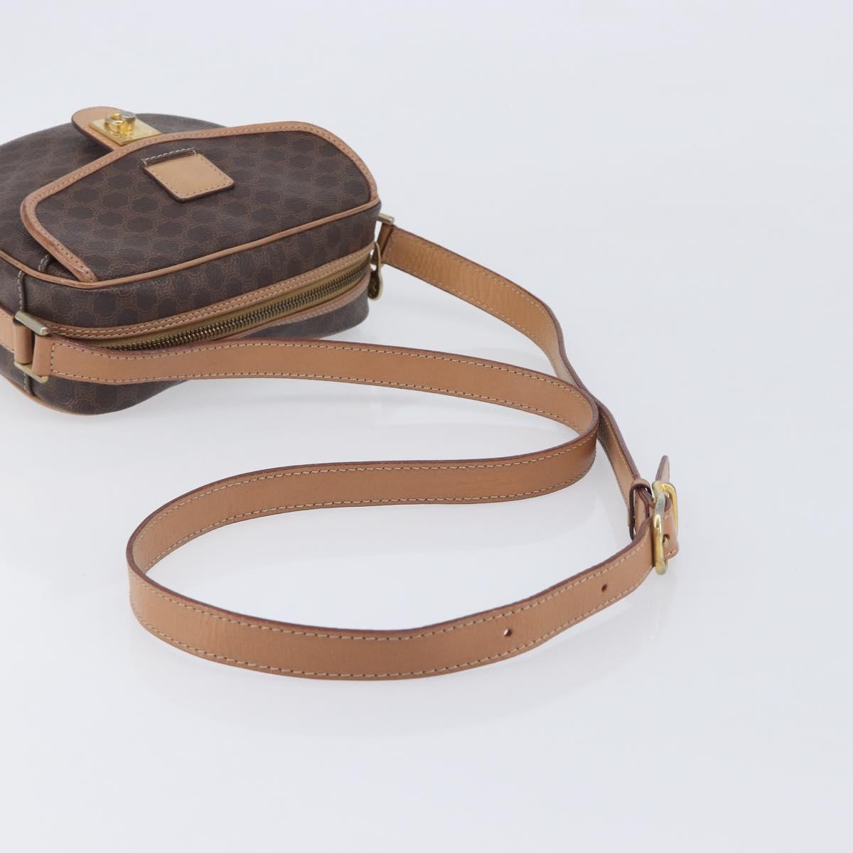 CELINE Macadam Shoulder Bag PVC Brown Gold Tone Auth BA16621