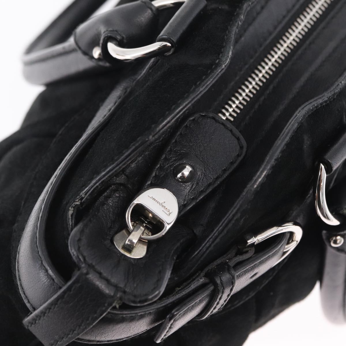 Salvatore Ferragamo Gancini Tote Bag Suede Black Silver Auth BA16622V