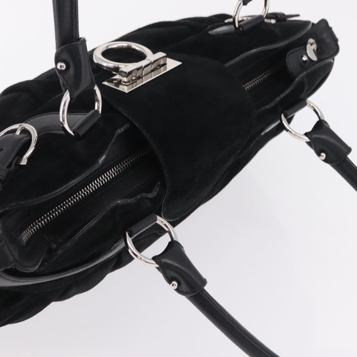 Salvatore Ferragamo Gancini Tote Bag Suede Black Silver Auth BA16622V