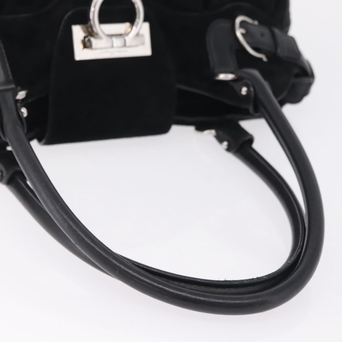 Salvatore Ferragamo Gancini Tote Bag Suede Black Silver Auth BA16622V