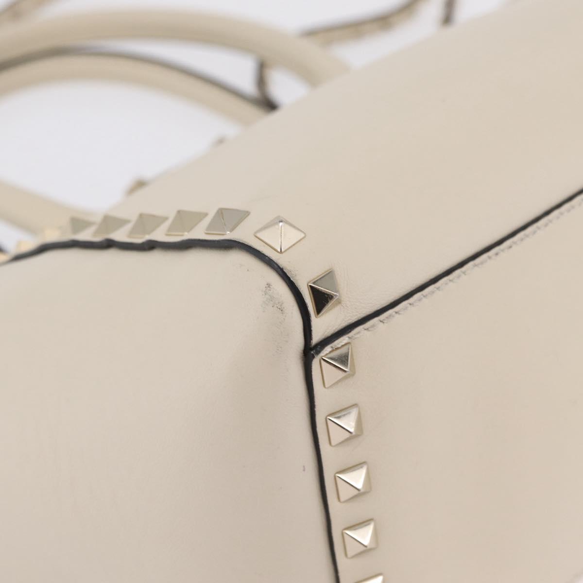 Valentino Rock Studs Tote Bag Leather 2way White Gold Tone Auth BA16624A