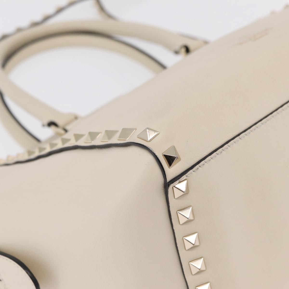 Valentino Rock Studs Tote Bag Leather 2way White Gold Tone Auth BA16624A