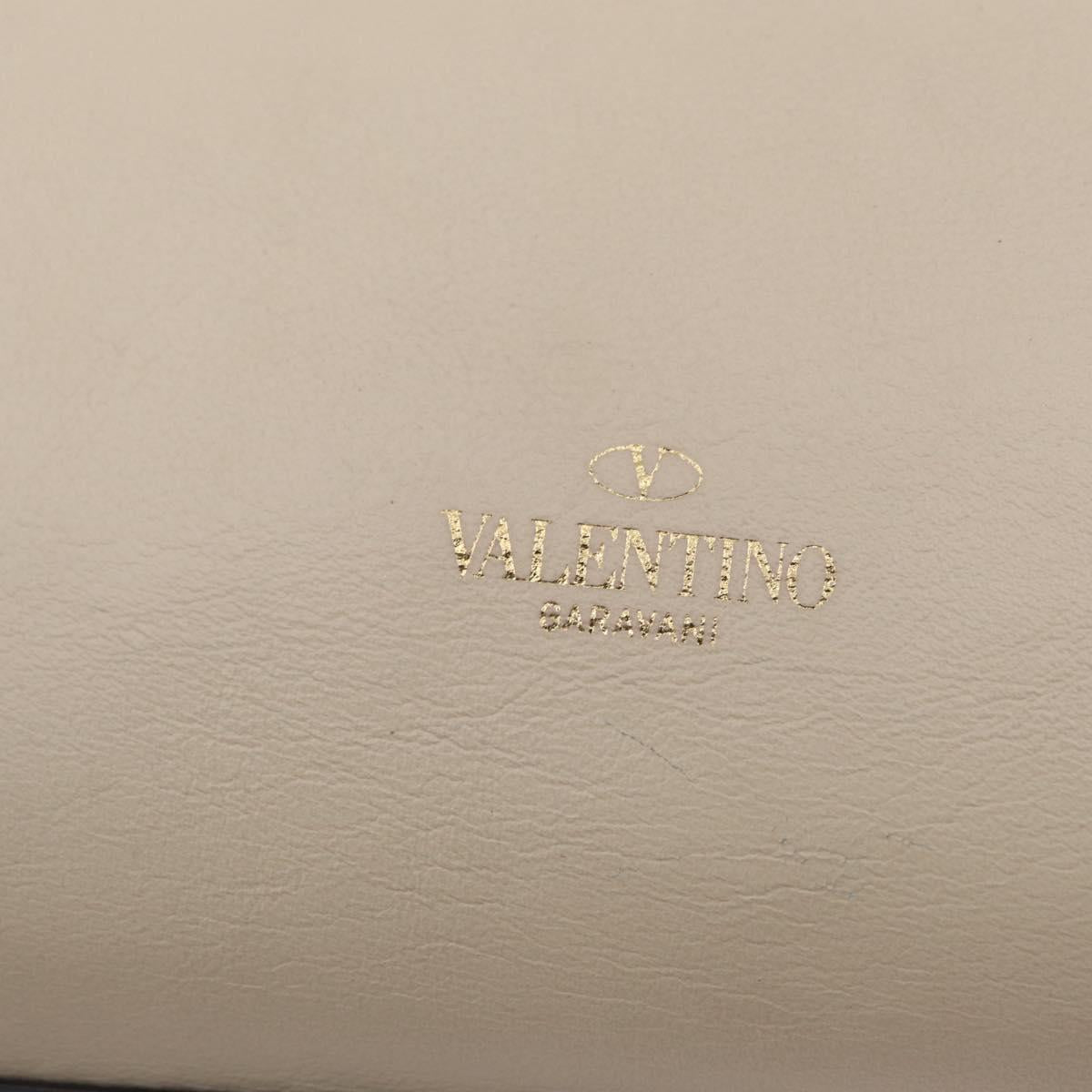 Valentino Rock Studs Tote Bag Leather 2way White Gold Tone Auth BA16624A