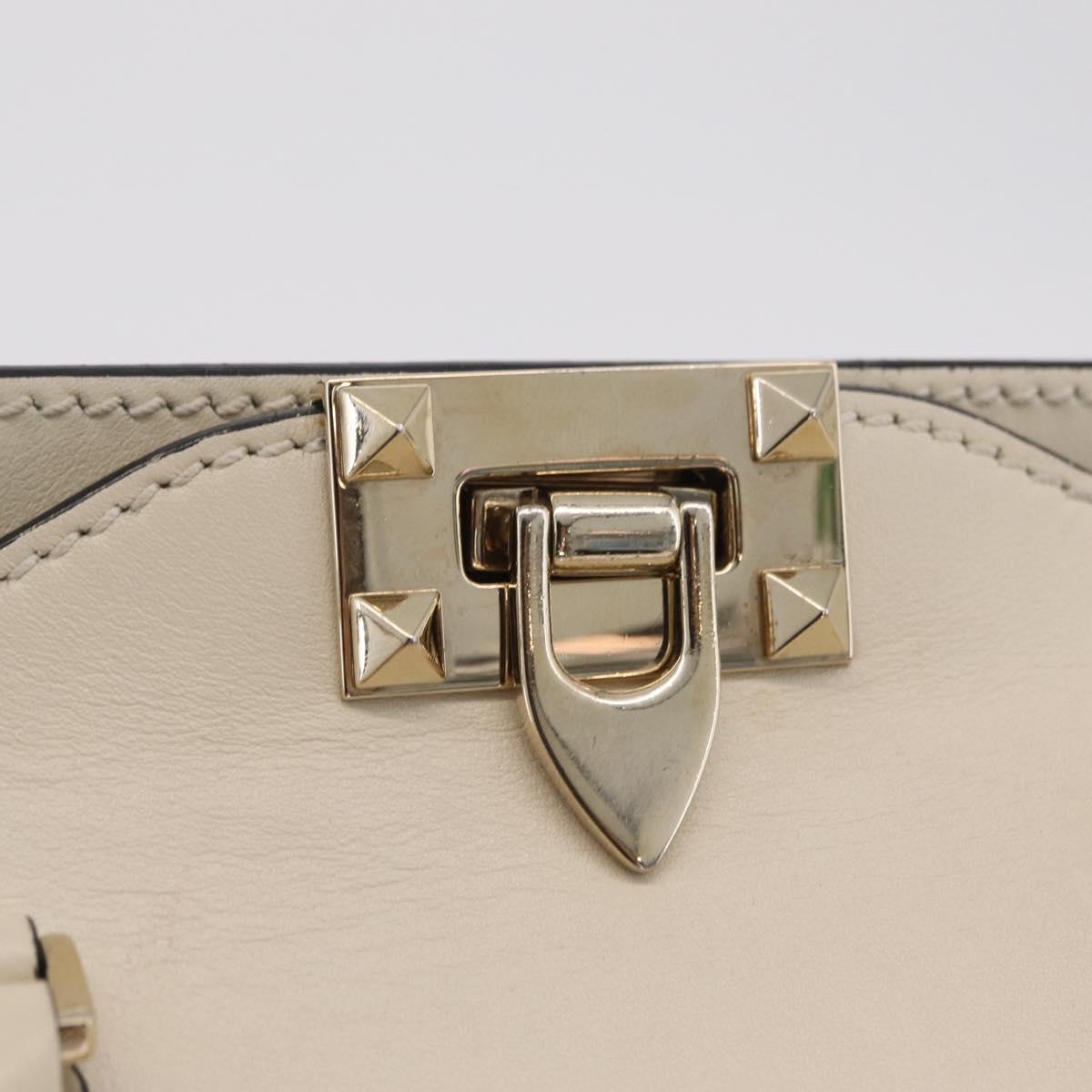 Valentino Rock Studs Tote Bag Leather 2way White Gold Tone Auth BA16624A