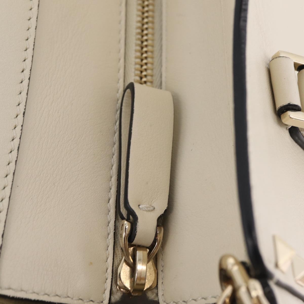 Valentino Rock Studs Tote Bag Leather 2way White Gold Tone Auth BA16624A