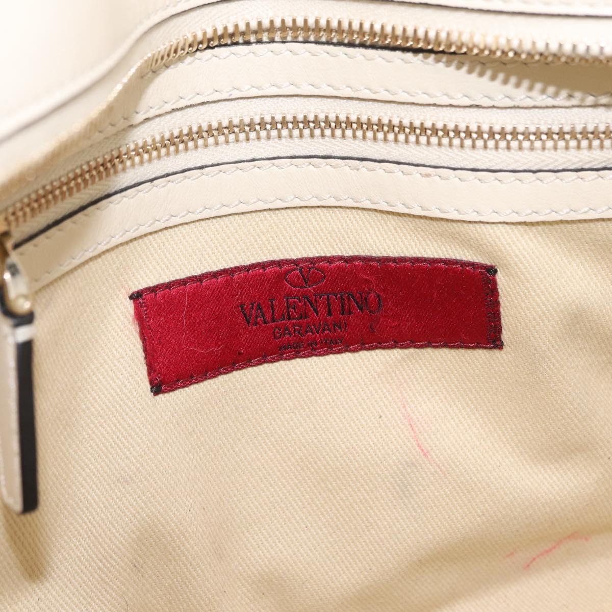 Valentino Rock Studs Tote Bag Leather 2way White Gold Tone Auth BA16624A