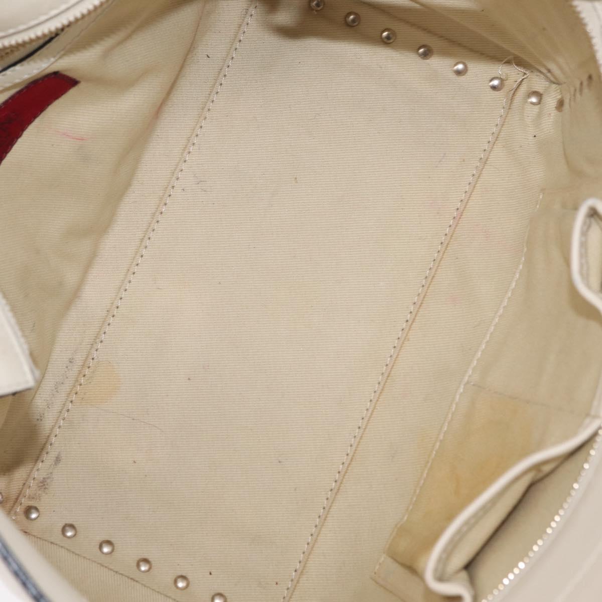 Valentino Rock Studs Tote Bag Leather 2way White Gold Tone Auth BA16624A