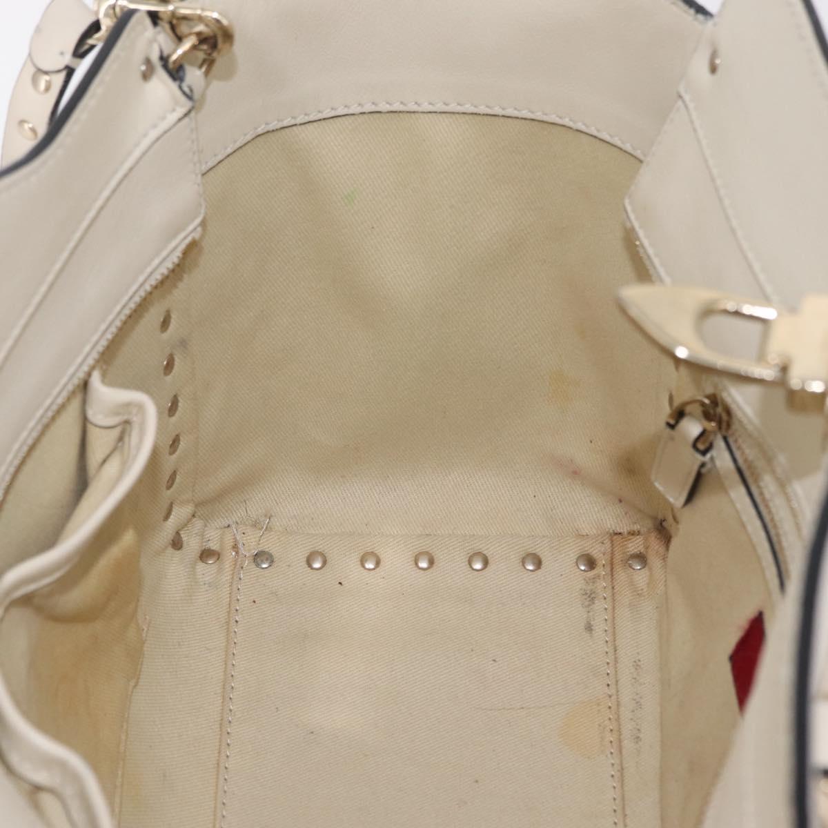 Valentino Rock Studs Tote Bag Leather 2way White Gold Tone Auth BA16624A