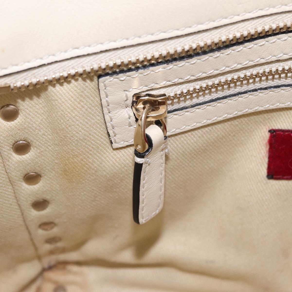 Valentino Rock Studs Tote Bag Leather 2way White Gold Tone Auth BA16624A