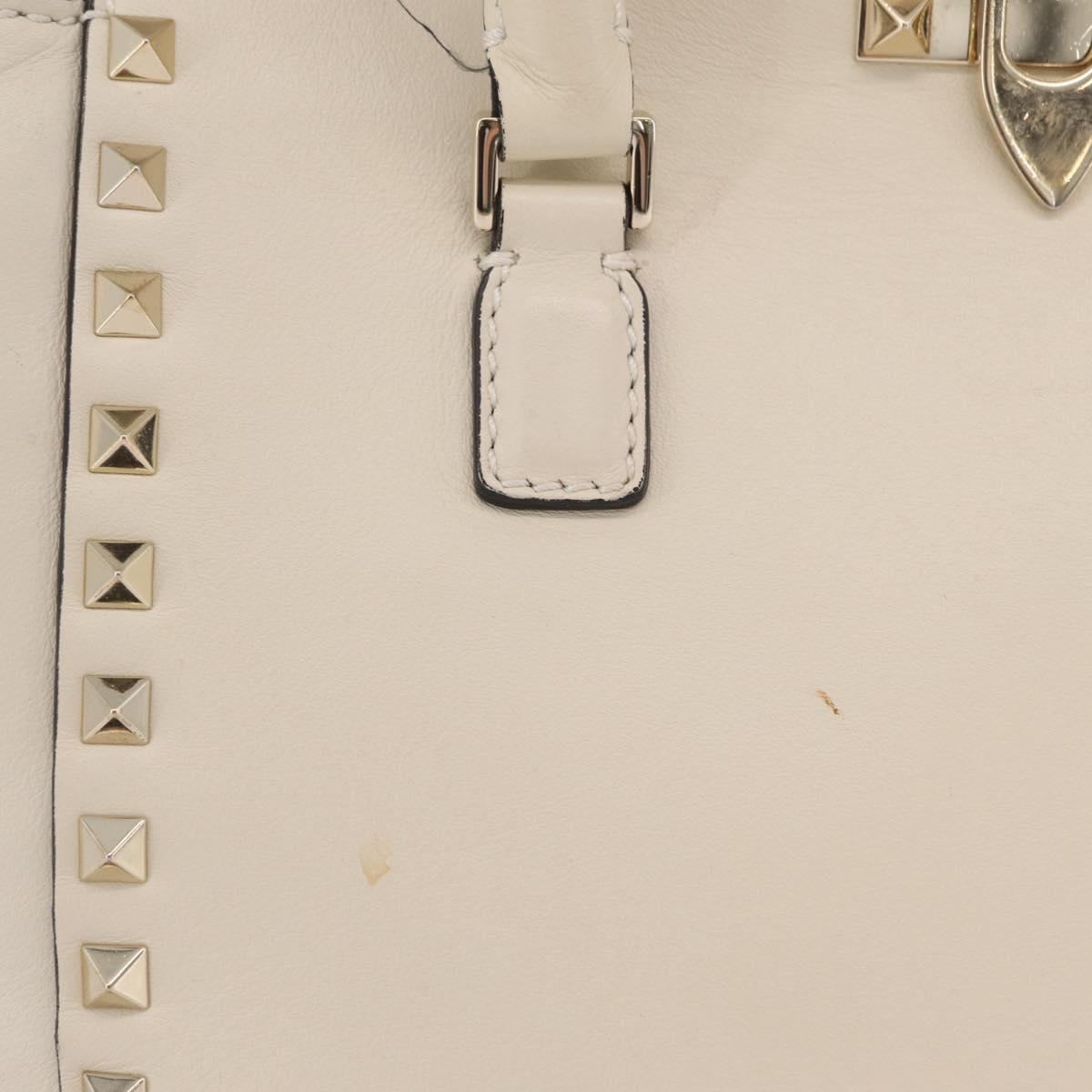 Valentino Rock Studs Tote Bag Leather 2way White Gold Tone Auth BA16624A