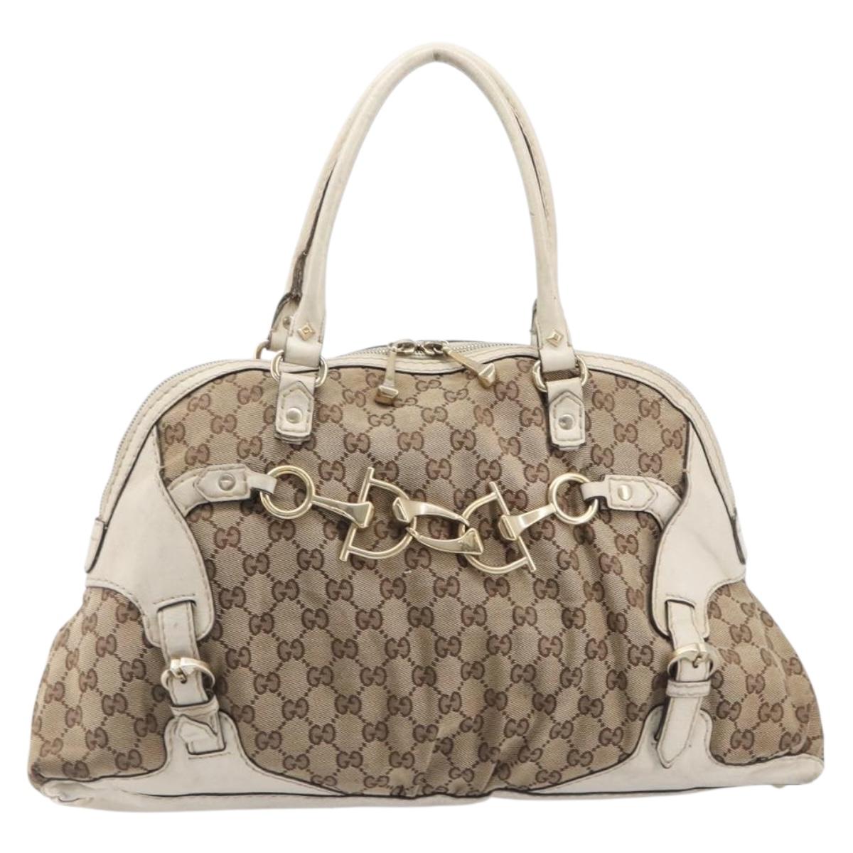 GUCCI GG Canvas Horsebit Tote Bag Beige Gold Tone 189890 Auth BA16625