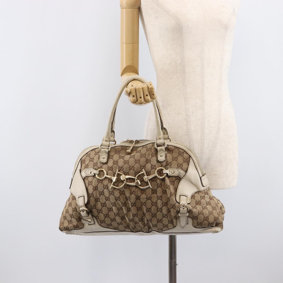 GUCCI GG Canvas Horsebit Tote Bag Beige Gold Tone 189890 Auth BA16625