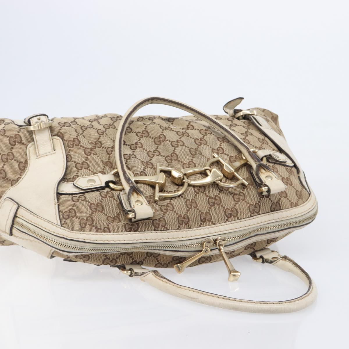 GUCCI GG Canvas Horsebit Tote Bag Beige Gold Tone 189890 Auth BA16625