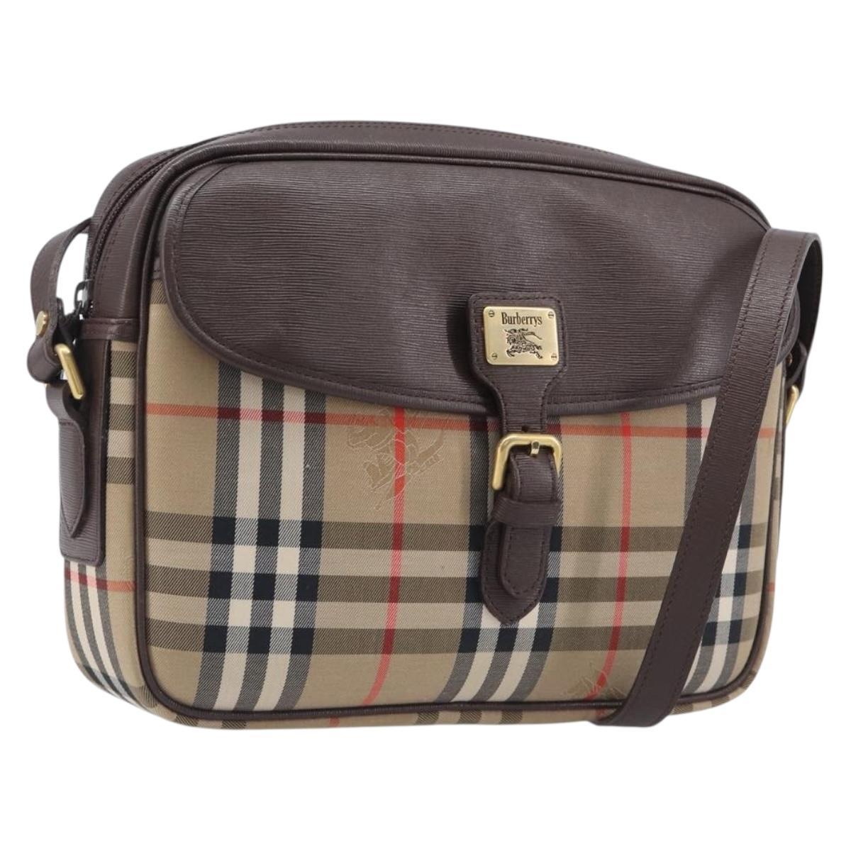 Burberrys Nova Check Shoulder Bag Canvas Beige Gold Tone Auth BA16626