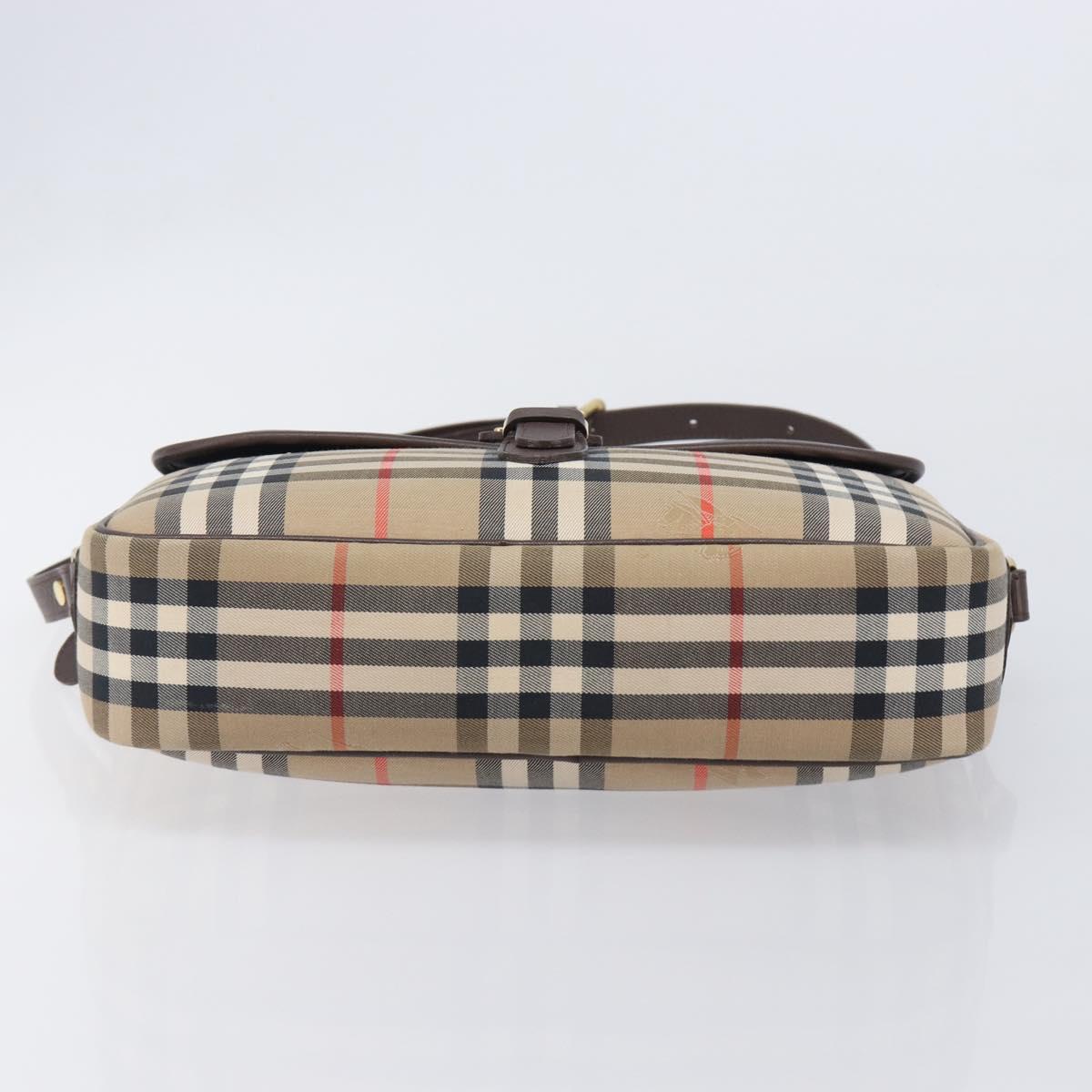 Burberrys Nova Check Shoulder Bag Canvas Beige Gold Tone Auth BA16626