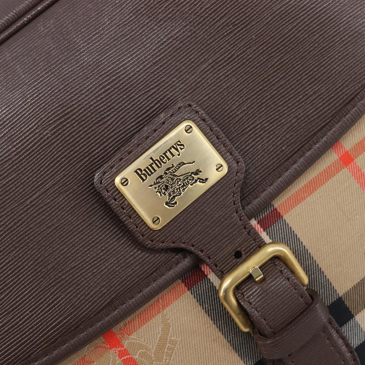Burberrys Nova Check Shoulder Bag Canvas Beige Gold Tone Auth BA16626