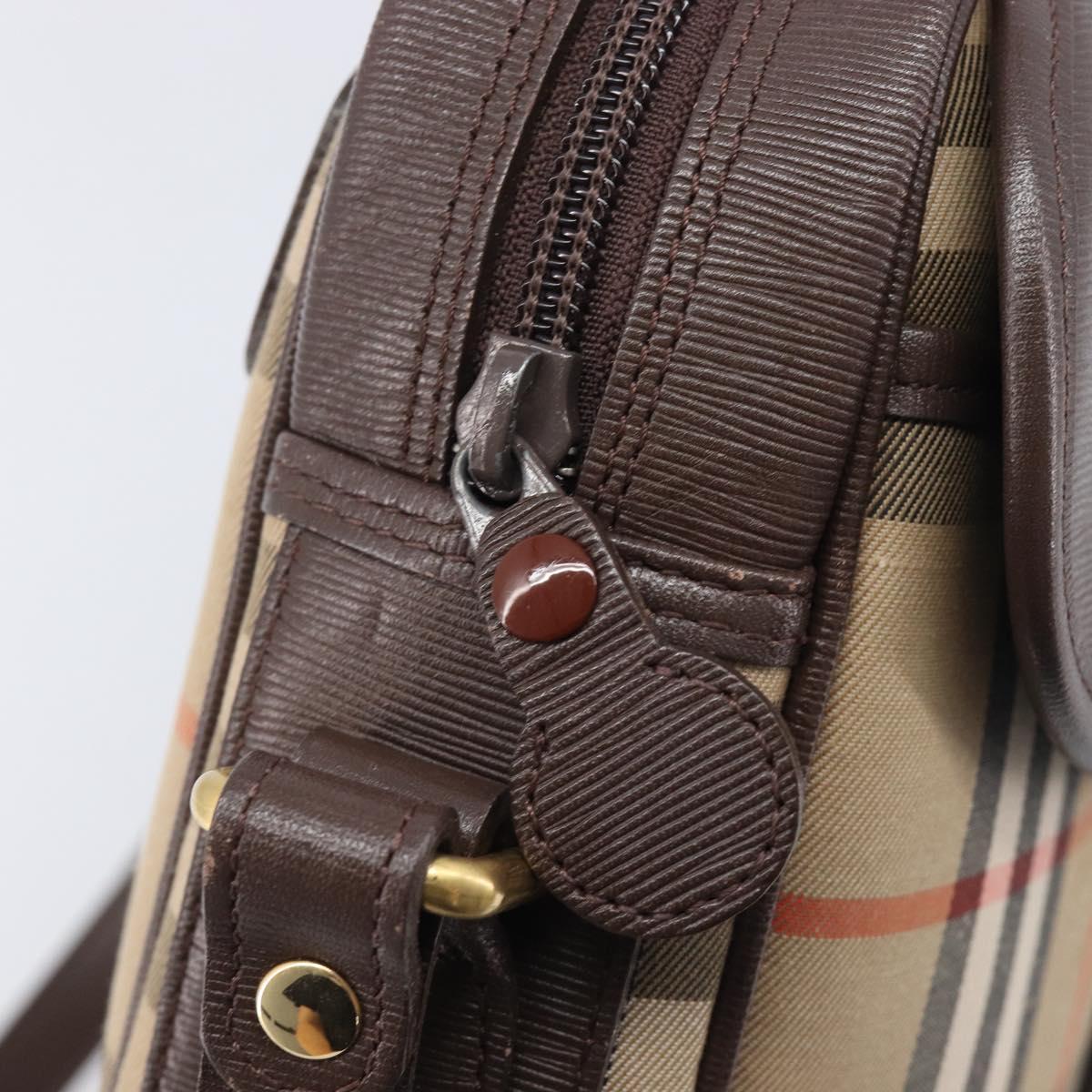 Burberrys Nova Check Shoulder Bag Canvas Beige Gold Tone Auth BA16626