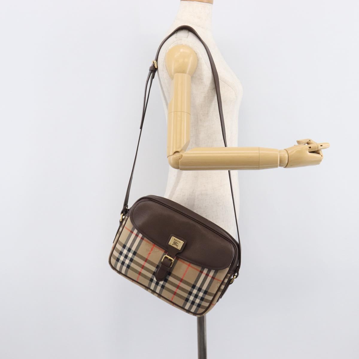 Burberrys Nova Check Shoulder Bag Canvas Beige Gold Tone Auth BA16626