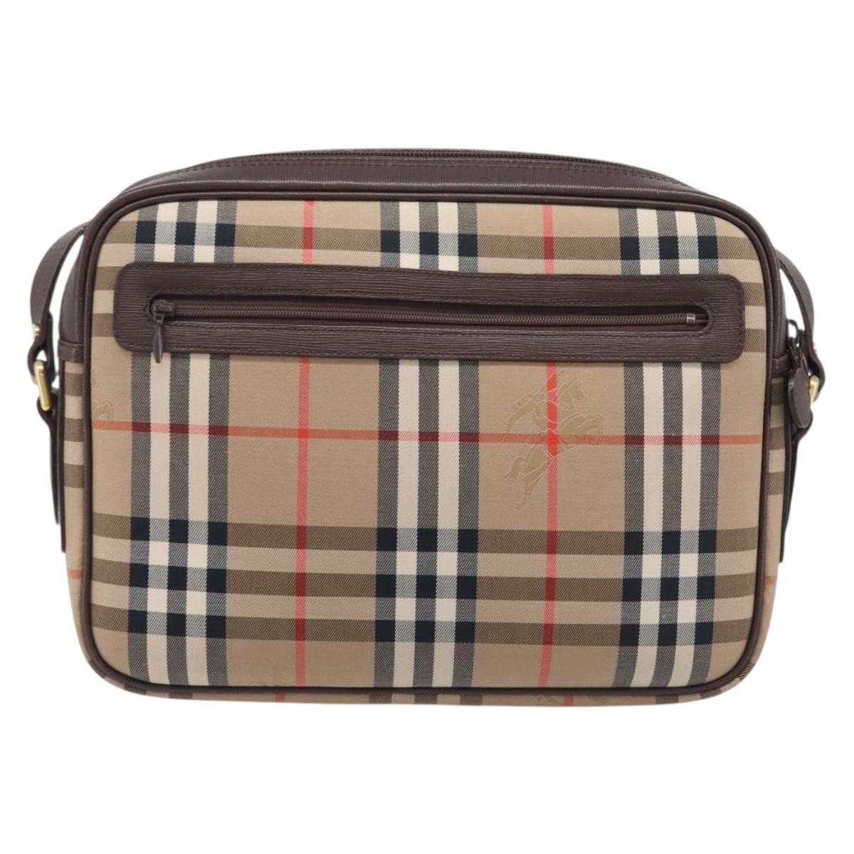 Burberrys Nova Check Shoulder Bag Canvas Beige Gold Tone Auth BA16626