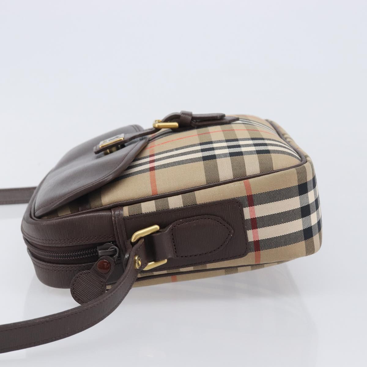 Burberrys Nova Check Shoulder Bag Canvas Beige Gold Tone Auth BA16626