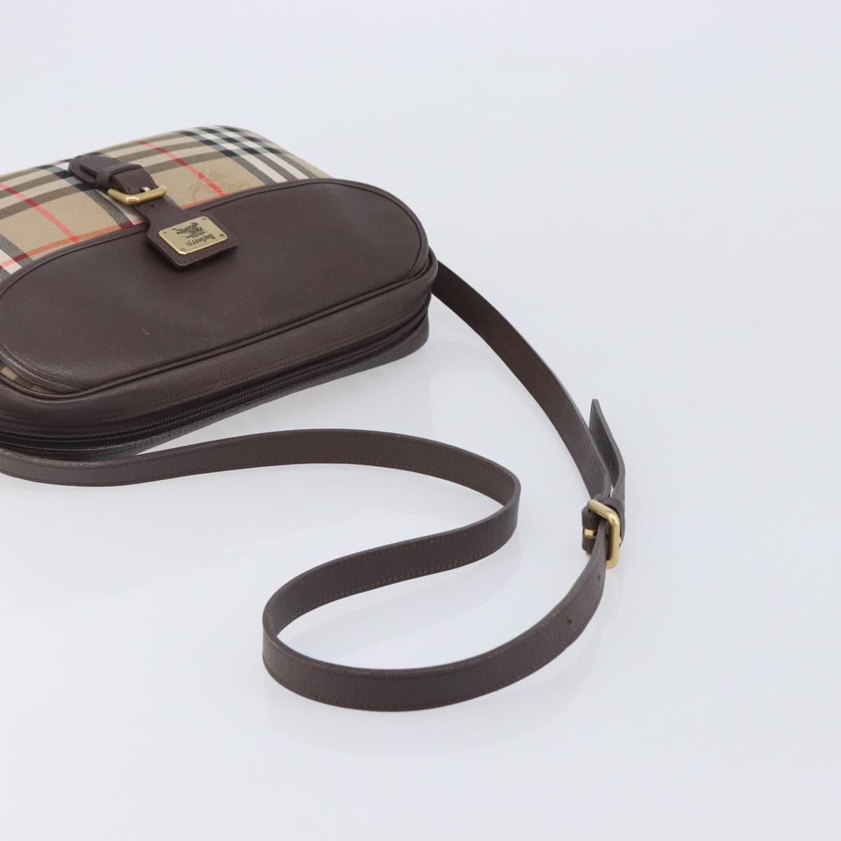Burberrys Nova Check Shoulder Bag Canvas Beige Gold Tone Auth BA16626