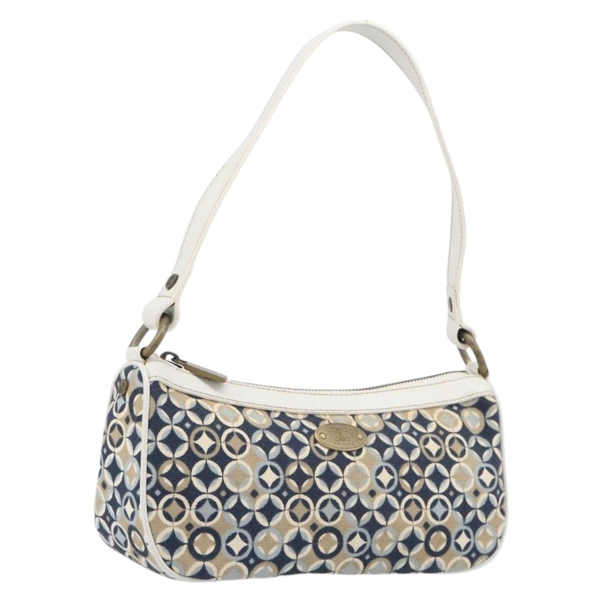 CELINE Hand Bag Canvas Navy Gold Tone Auth BA16627