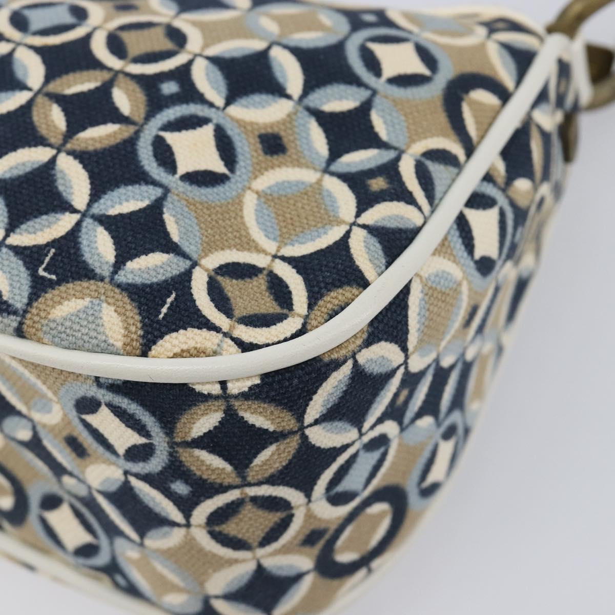 CELINE Hand Bag Canvas Navy Gold Tone Auth BA16627