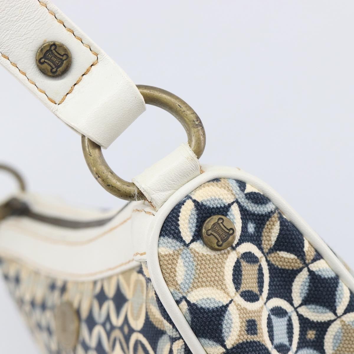 CELINE Hand Bag Canvas Navy Gold Tone Auth BA16627