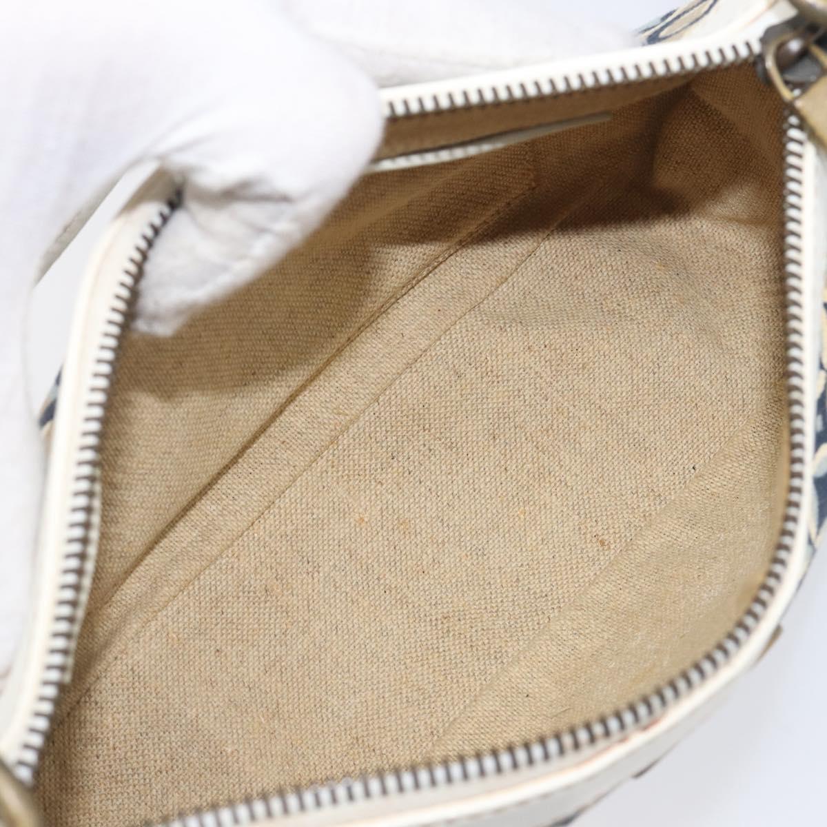CELINE Hand Bag Canvas Navy Gold Tone Auth BA16627