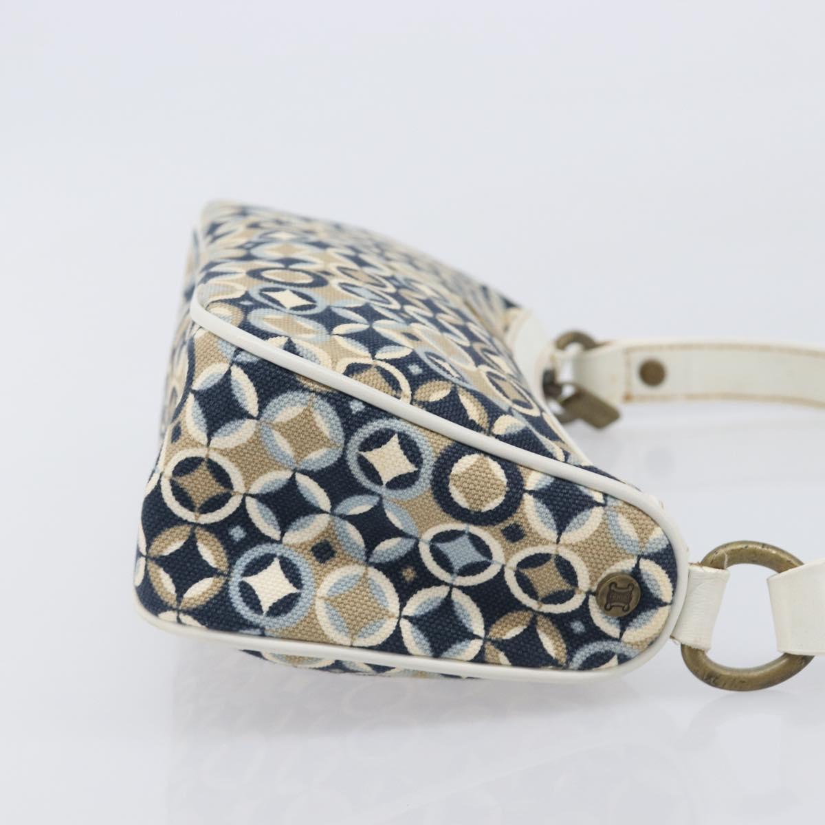 CELINE Hand Bag Canvas Navy Gold Tone Auth BA16627