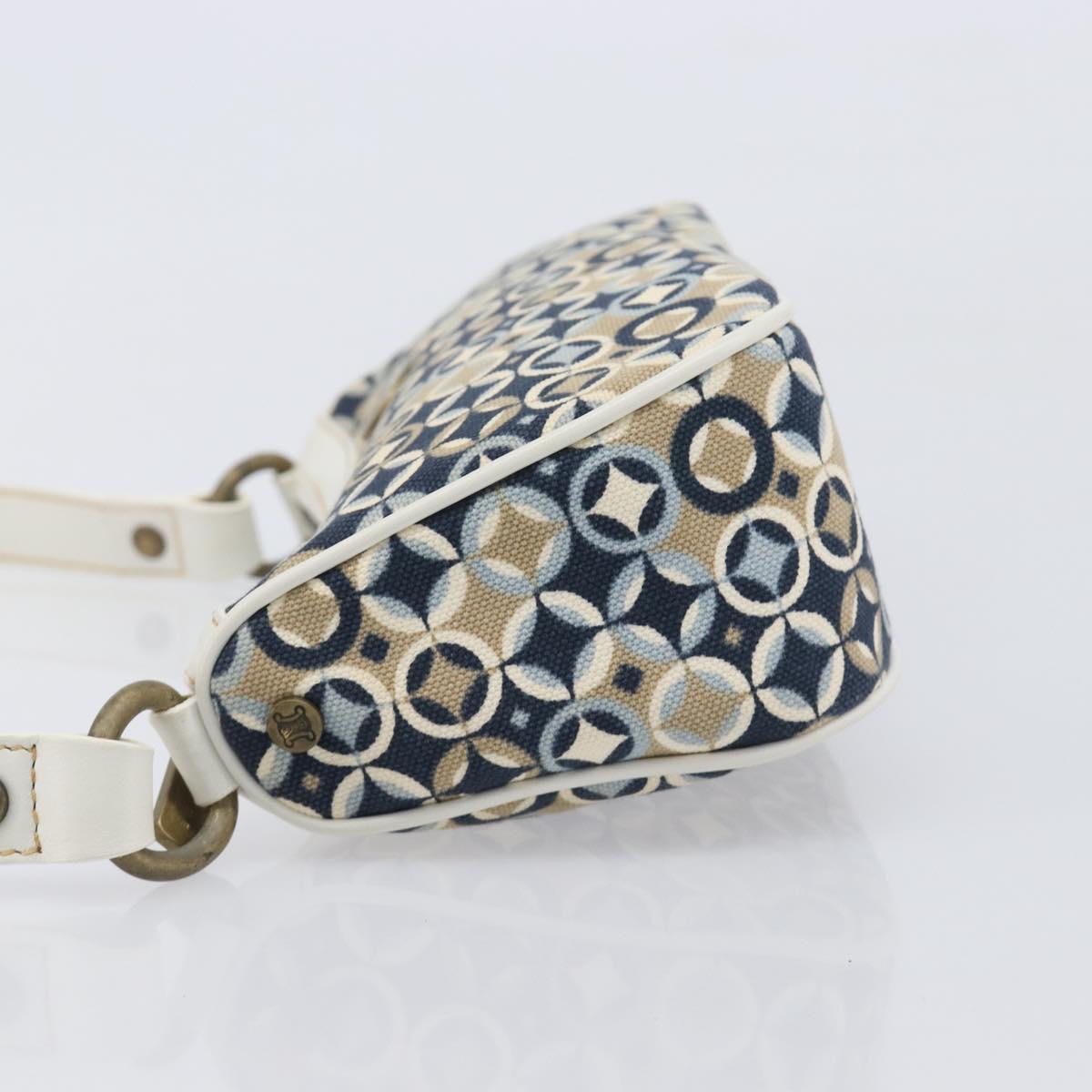 CELINE Hand Bag Canvas Navy Gold Tone Auth BA16627