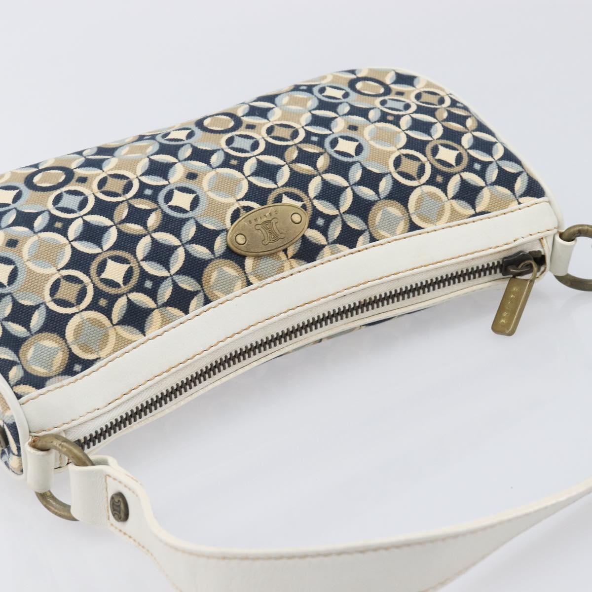 CELINE Hand Bag Canvas Navy Gold Tone Auth BA16627
